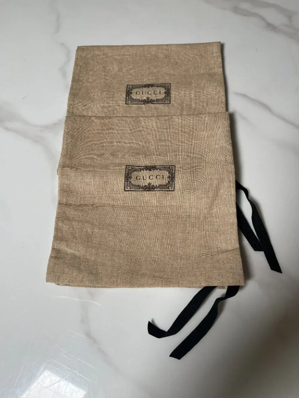 Gucci Beige Linen Drawstring Shoe Storage Bags